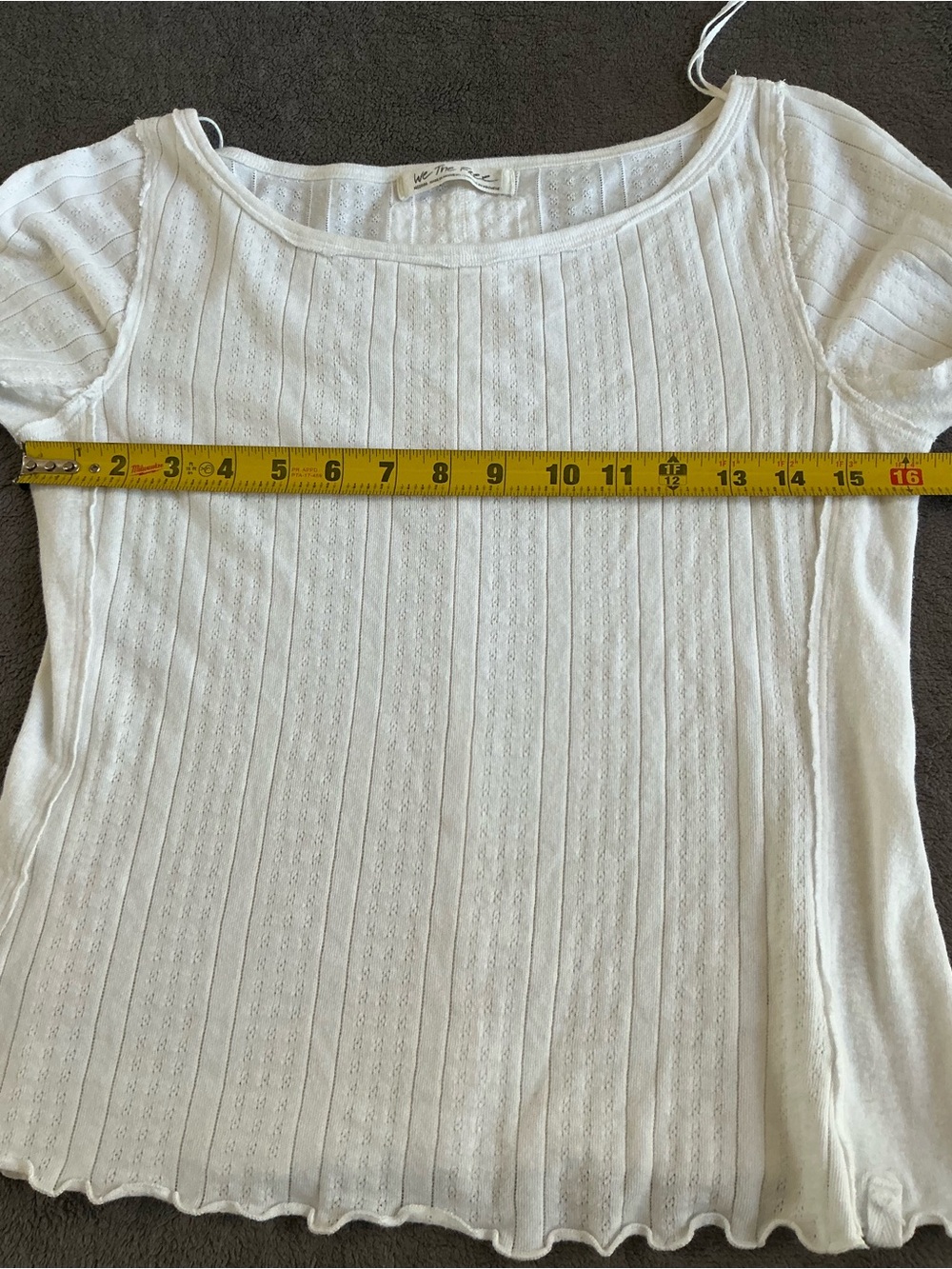 Free People We The Free White Pointelle Ribbed Tee - Boho Lettuce Hem - M - Picture 12 of 14